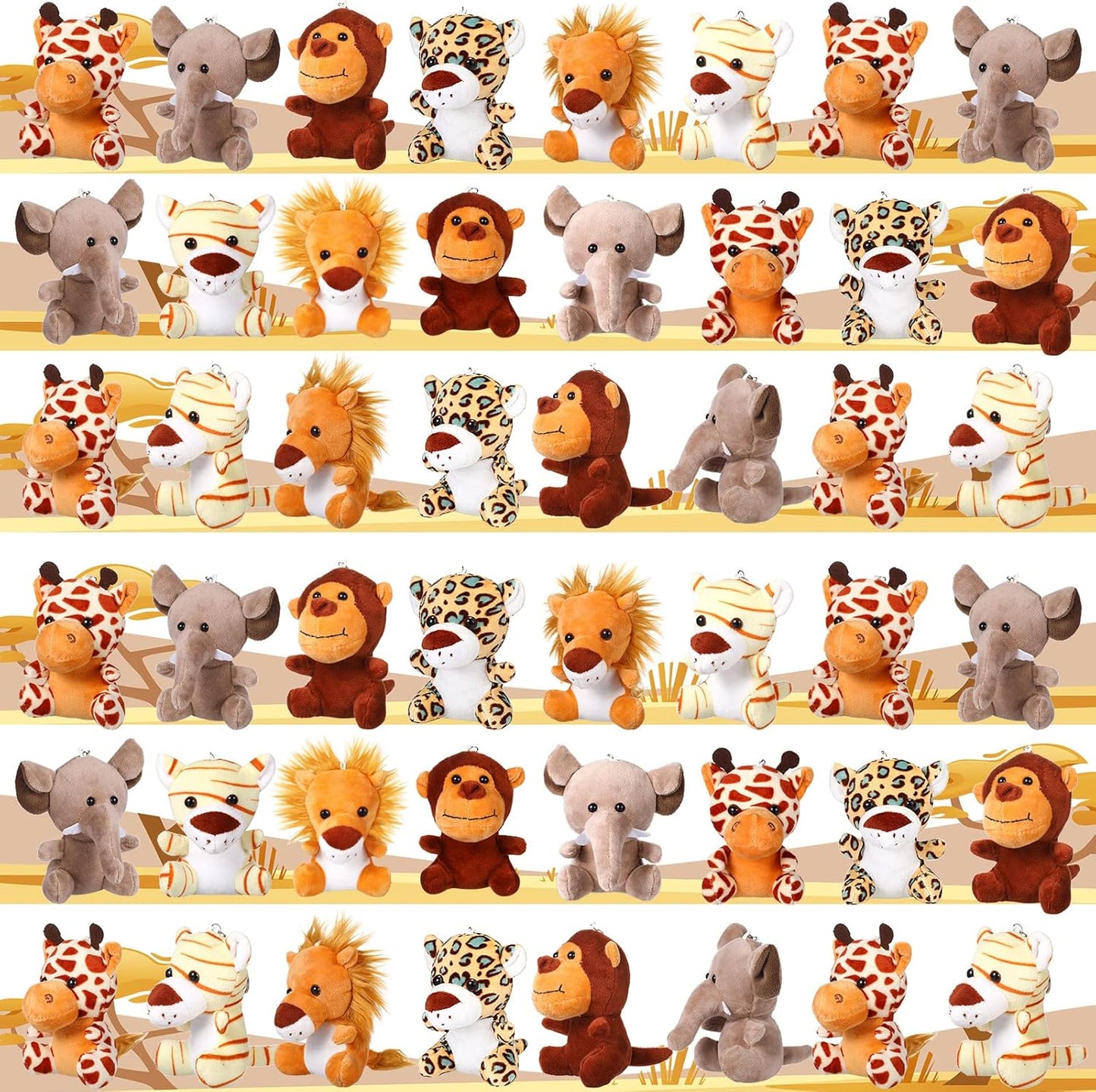 30 Pieces Small Stuffed Jungle Animals, Mini Stuffed Safari Animals Toys, 4.8 Inch Plush Lion Tiger, Elephant Giraffe Leopard Monkey for Baby Shower Safari Jungle Themed Party