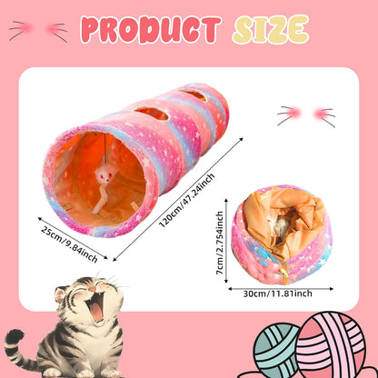 Cat Tunnels for Indoor Cats with Plush Toys Collapsible Glows in The Dark Dog Cat Tunnel Tube Toys Photoluminescent for Indoor Cats Small Dogs Puppy Kitten Rabbit Bunny Ferret Pet Rainbow