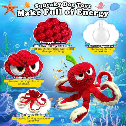 Squeaky Dog Toys Octopus -Plush Stuffed Dog Chew Toys with Soft Fabric for Small Medium and Large Dogs,Interactive Tug of War Puppy Toys to Keep Them Busy