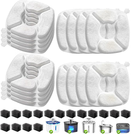 32 Pcs Cat Water Fountain Replacement Filters-16 Pack Cat Fountain Filters with 16 Pack Sponges, Enhanced Compatibility Pet Fountain Filter Fit for 95oz/2.8L 135oz/4L 67oz/2L Pet Drinking Fountain