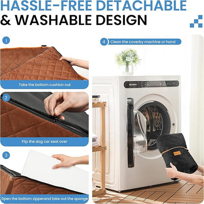 Dog Car Seat for Medium Dogs - Pet Car Seat with 2 Safety Straps & Waterproof Padding, Portable Pet Carrier for Cars, Trucks & SUVs, Comfortable Booster Bed for Pets Up to 55lbs (Black/Coffee)