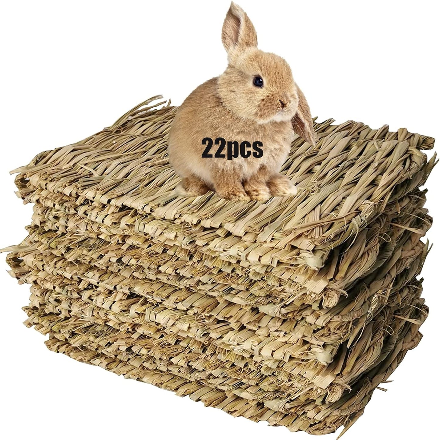 Hamiledyi Bunny Grass Mat Natural Woven Hamster Grass Bed Nest 22 PCS Small Animal Handmade Bedding Hay Mat Chewing Play Toy for Guinea Pig Chinchilla Rabbit Squirrel Hedgehog