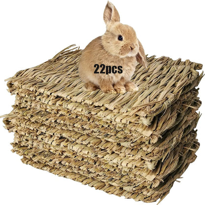 Hamiledyi Bunny Grass Mat Natural Woven Hamster Grass Bed Nest 22 PCS Small Animal Handmade Bedding Hay Mat Chewing Play Toy for Guinea Pig Chinchilla Rabbit Squirrel Hedgehog