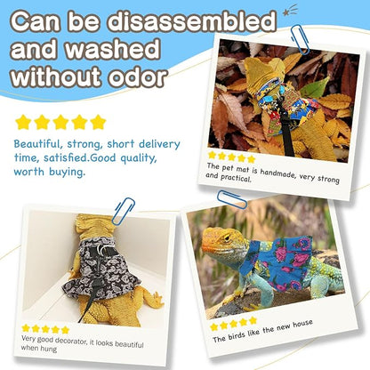 Lizard Harness Dress and Leash, Adjustable Hamster Ferret Harness and Leash Set, No-Pull Walking Vest for Lizard Small Animal Gecko Chameleon (Blue S)