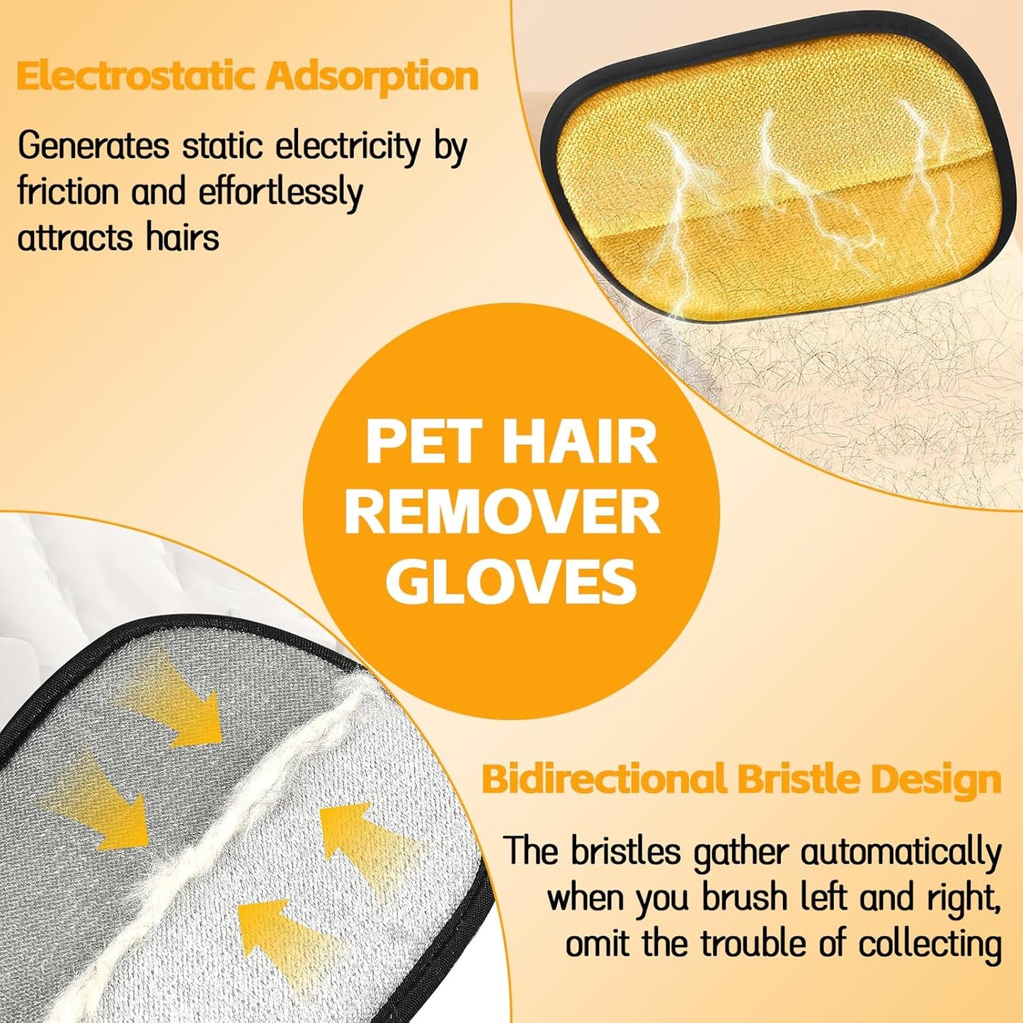 Pet Hair Remover Gloves for Cats & Dogs, 2025 Upgraded Electrostatic Grooming Gloves – Reusable Pet Hair Remover Tool for Couch Carpet Car Seat & Clothing, Easy to Clean (2Pcs)