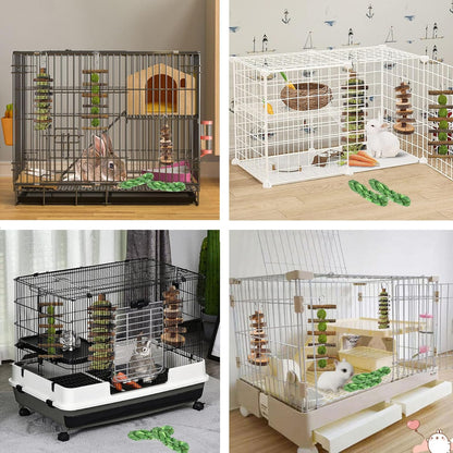 5pcs Rabbit Toys,Bunny Chew Treat for Teeth Grinding,Hanging Timothy Hay Ball +Apple Stick Wood +Alfalfa Grass Cake Food Snack for Cage Guinea Pig Chinchilla Hamster Squirrel Gerbil Rat Parrot