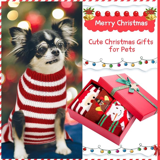 Sanwuta 3 Pieces Thanksgiving Christmas Dog Sweaters Sets Turkey Santa Snowman Puppy Dog Clothes Pet Knitwear for Puppy Doggie Cat Pet Costume(Medium)