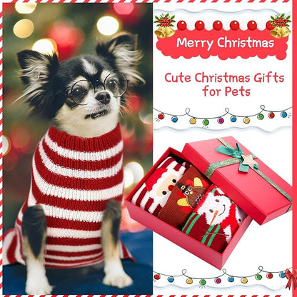 Sanwuta 3 Pieces Thanksgiving Christmas Dog Sweaters Sets Turkey Santa Snowman Puppy Dog Clothes Pet Knitwear for Puppy Doggie Cat Pet Costume(Medium)