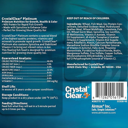 CrystalClear Platinum Fish Food, Premium Floating Pellets for Koi & Goldfish – Boost Growth, Color, and Wellness in Backyard Ponds & Water Gardens, 3mm Pellets, 2.2 Pounds