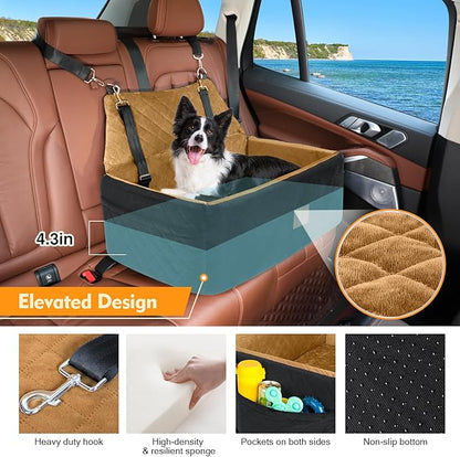 Dog Car Seat for Large Medium Dogs,Washable Pet Car Seat Under 55 lbs or 2 Small Dogs,Dog Booster Seat with Thick Cushion,2 Safety Leashes Travel Car Dog Bed