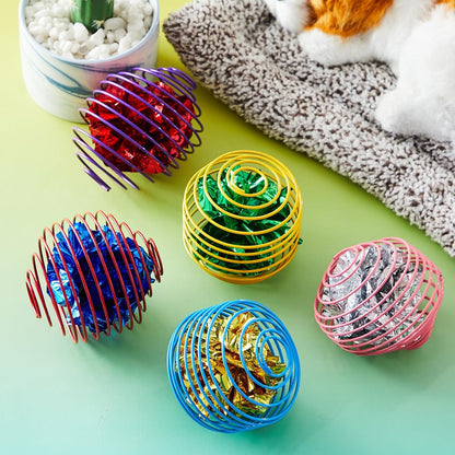 Jecery 5 Pcs Halloween Cat Spring Balls Toys Stretchable Rolling Balls Colorful Playful Coils Interactive Spring Action Toy Caged Rats for Kitten Cat Pet Supplies(Crinkle Ball,Multicolor,5 Pcs)