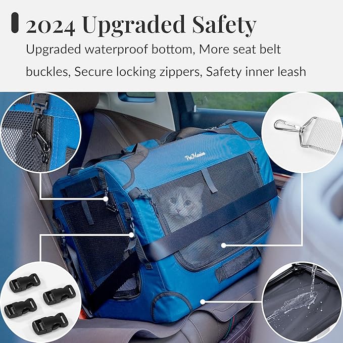 Extra Large Cat Carrier for 2 Cats, Collapsible Soft Sided Pet XL Crate for Large Mudium Big Cat 20lbs+, Car Travel Portable Bag for Long Trips Ride 24"x16.5"x16.5"