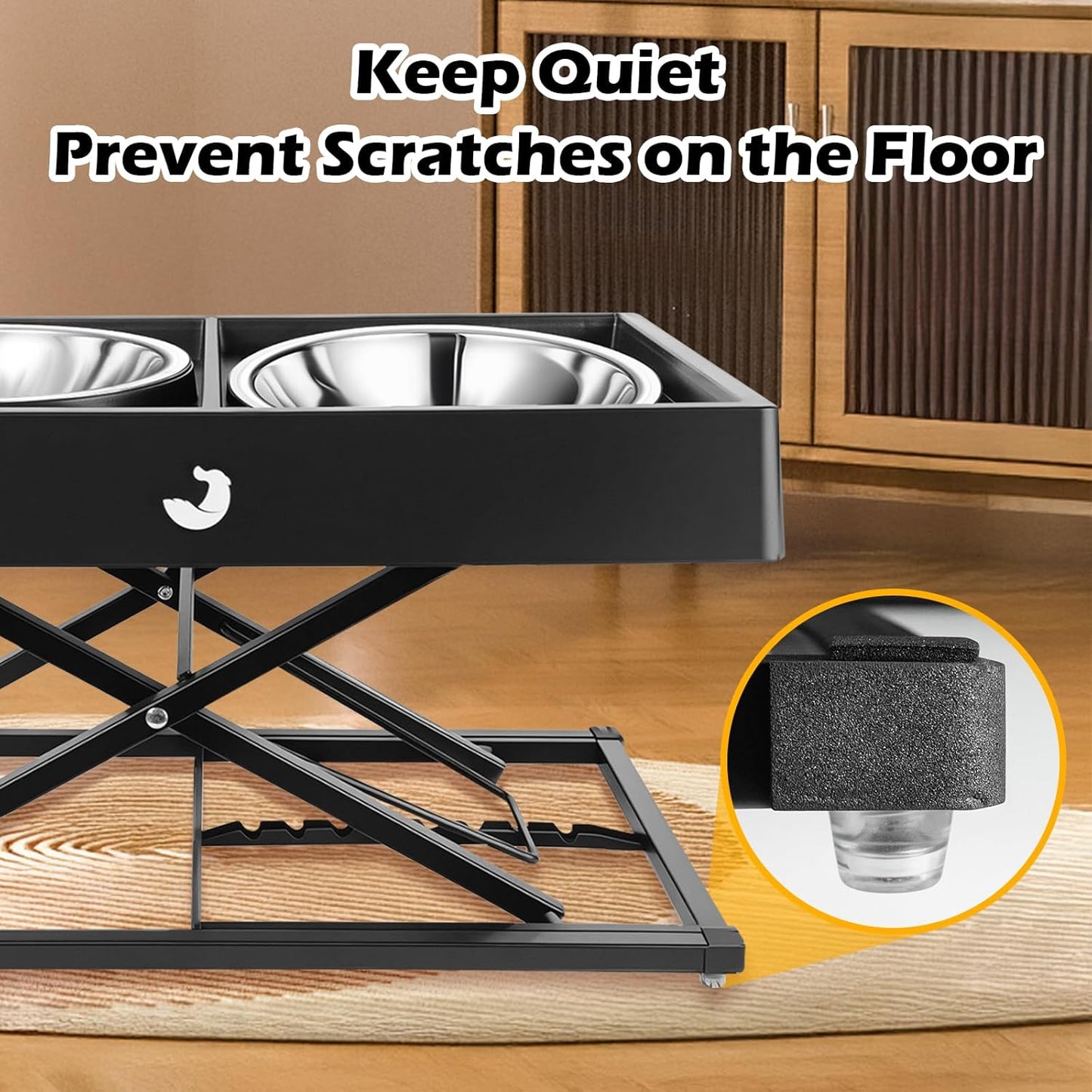 Joytale Elevated Dog Bowls for Large Breeds, Heavy Duty 9 Adjustable Height from 9" to 17.5" Metal Stand Anti-Slip, Non Spill Raised Food & Water Station with 2 Stainless Steel Food Bowls, Black