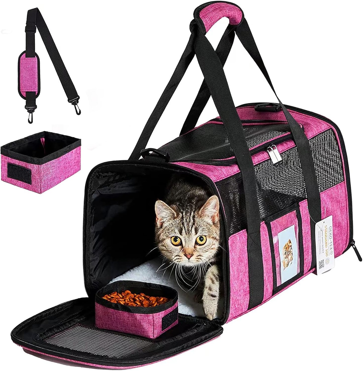 20" Large Pet Carrier Soft Sided Cat Carriers for Large Cats Under 25 lbs, Folding Big Dog Carrier Cat Carrier for 2 Cats Travel Carrier, Red