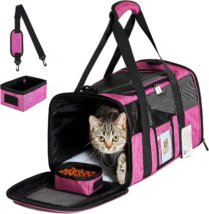 20" Large Pet Carrier Soft Sided Cat Carriers for Large Cats Under 25 lbs, Folding Big Dog Carrier Cat Carrier for 2 Cats Travel Carrier, Red