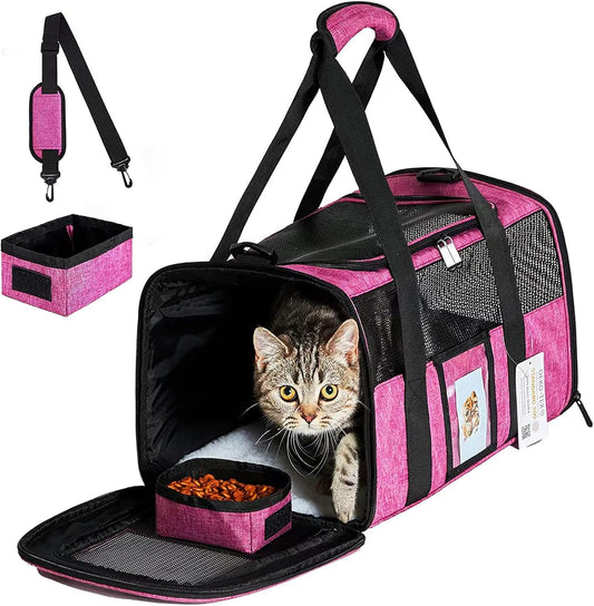20" Large Pet Carrier Soft Sided Cat Carriers for Large Cats Under 25 lbs, Folding Big Dog Carrier Cat Carrier for 2 Cats Travel Carrier, Red