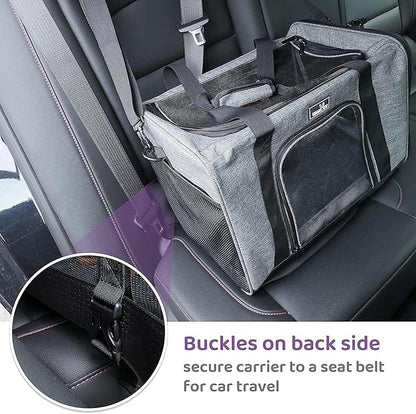 Pet Carrier for Small Cats Dogs, Dog Carrier Travel Bag with Adequate Ventilation, 5 Mesh Windows, 3 Entrance, Locking Safety Zippers, Padded Shoulder and Carrying Strap, Medium