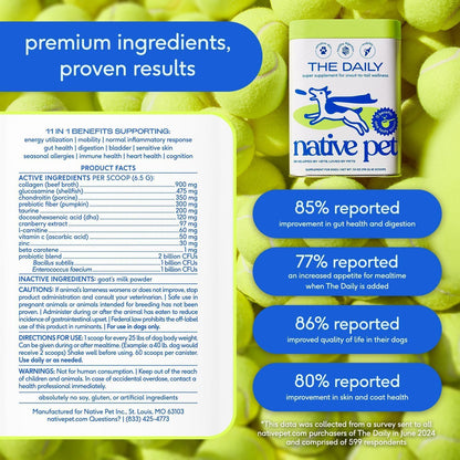 Native Pet Dog Vitamins & Supplements - 11-in-1 Vitamin Powder for Dog Food Topper - Collagen, Glucosamine, Probiotics, Omega & More- Supports Healthy Gut, Mobility & Overall Health - 60 Scoops