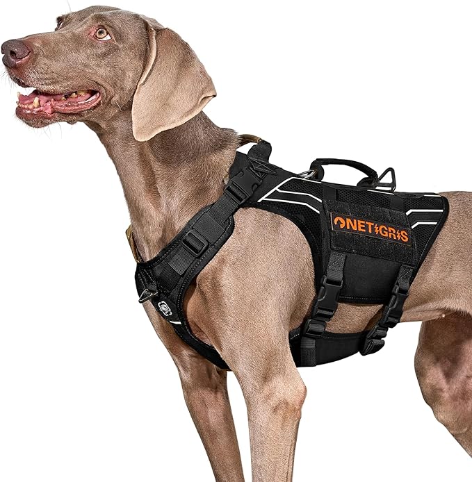 OneTigris Tactical Dog Harness for Large Dogs, Mesh Dog Harness Medium Sized Dog Reflective Dog Vest, Heavy Duty & Breathable Military Dogs Vest with No Pull Buckle