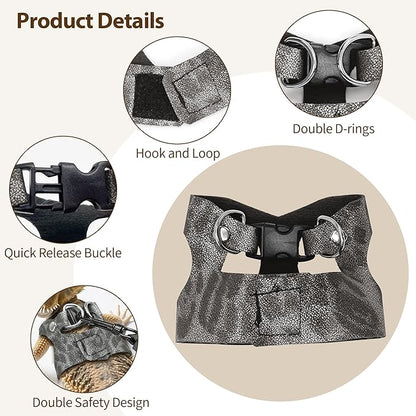 AIITLE 3 Pack Adjustable Bearded Dragon Harness and Leash Set - Leopard Print, Comfort Soft Leather Vest for Lizards, Iguanas, Guinea Pigs, Outdoor Walking & Camping, Grey