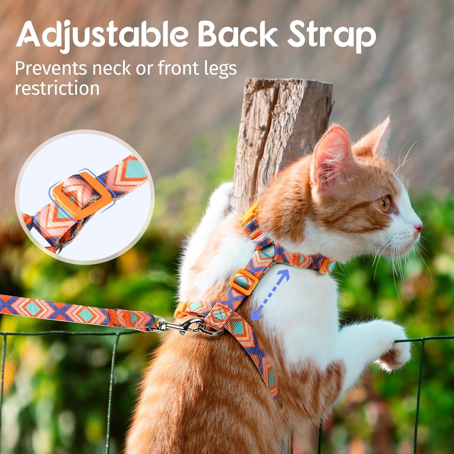 Dooradar Cat Harness and Leash, Escape Proof Adjustable Kitten Vest, Lightweight Soft Pet Straps, Easy Wearing for Small Medium Kitty Safe Walking Travel Control, Orange & Blue, M