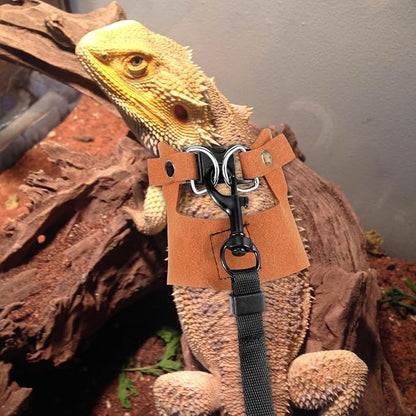 3 Pack Adjustable Harness and Leash Set Soft Leather Lizards Harness Small Animal Traction Rope Strap Bearded Dragon Lizard Training Walking Vest for Reptiles Squirrel Lizard Chinchilla