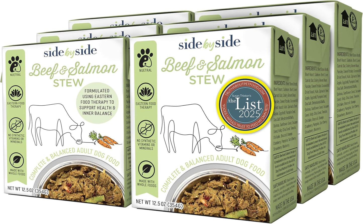 Side by Side Beef & Salmon Stew - Neutral Wet Dog Food & Dog Food Topper for All Breeds - Made with Nutrients & Whole Raw Ingredients - No Artificial Additives or Fillers - USA Made (12.5 oz, 6-Pack)