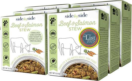 Side by Side Beef & Salmon Stew - Neutral Wet Dog Food & Dog Food Topper for All Breeds - Made with Nutrients & Whole Raw Ingredients - No Artificial Additives or Fillers - USA Made (12.5 oz, 6-Pack)