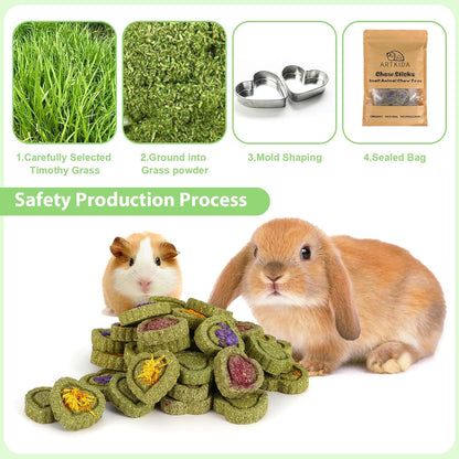 40PCS Timothy Hay Treats Bunny Rabbit Toys for Boredom, Handmade Guinea Pig Chew Treats Toys, Chinchilla Chews for Teeth Small Animals Hamster Rat Gerbil