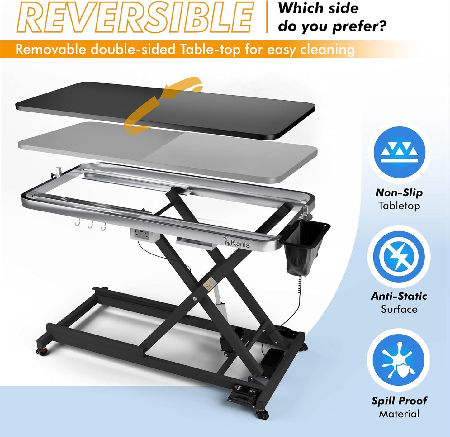 KANIS Professional Electric Dog Grooming Table - Heavy Duty, Height Adjustable Pet Grooming Table w/Leveling Wheels, Grooming Arm, Anti Slip Tabletop & Tool Organizer/Dog Grooming Station (60", BLACK)