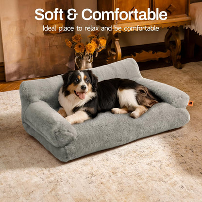 MEWOOFUN Cat Bed for Indoor Cats, Washable Dog Beds for Small Medium Dogs & Cats, Fluffy Cat Couch with Non-Slip Bottom (Grey, 33.5" L x 25.6" W x 11.5" Th)