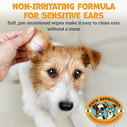 Ear Wipes for Dogs with Aloe Vera & Eucalyptus - Gentle Ear Cleaner for Dogs to Help Remove Wax and Odor - Convenient and Mess-Free Cleaning Pads for Dirty, Itchy Ears - 100 Wipes