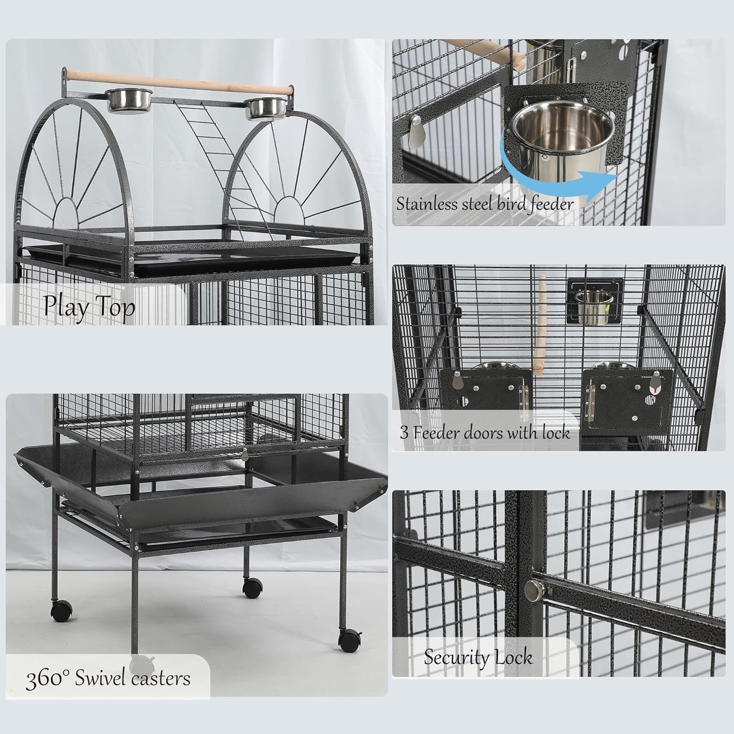 69-inch Large Bird Cage with Stand, Flight Cages for Parakeets & Play Top & Birdcage Cover for African Grey Quaker Amazon Cockatiel Sun Parakeet Green Cheek Conure Lovebird Eclectus Parrot