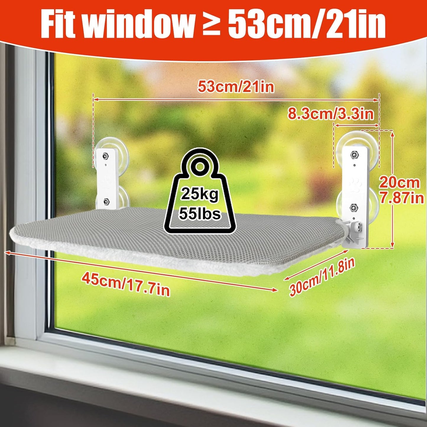 Sunhoo Cat Window Hammock Perch Cordless Perches Window Sill Seat Bed Foldable Stable Lounger Upgraded Suction Cup Easy Assembly Indoor Cats Kitty Shelf Hold Up to 55lbs (Light Gray, S)