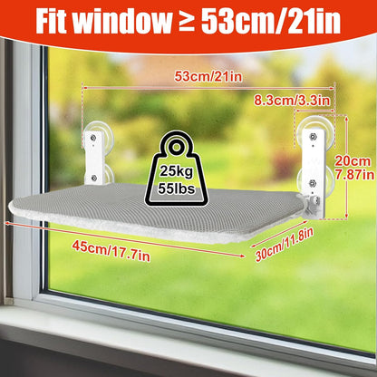 Sunhoo Cat Window Hammock Perch Cordless Perches Window Sill Seat Bed Foldable Stable Lounger Upgraded Suction Cup Easy Assembly Indoor Cats Kitty Shelf Hold Up to 55lbs (Light Gray, S)