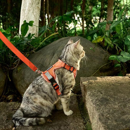 Cat Harness and Leash Escape Proof Medium Kitten Harness Bengal Cat Vest for Walking Travel, Orange, M