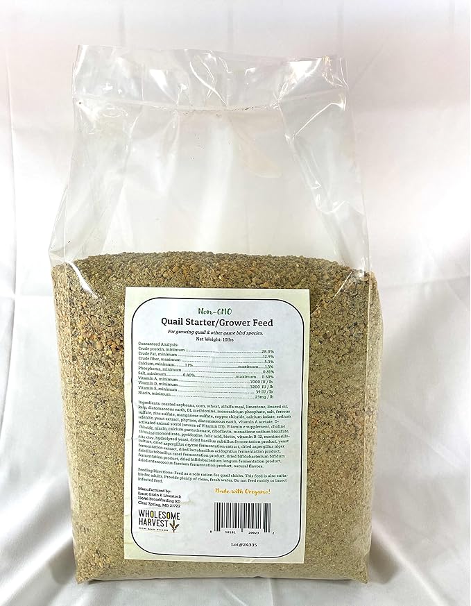 Non-GMO Quail Starter Grower Feed, Button Food 10lbs