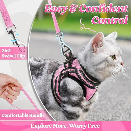 rabbitgoo Cat Harness and Leash Set for Walking Escape Proof, Adjustable Soft Kittens Vest with Reflective Strip for Cats, Comfortable Outdoor Vest, Pink, S