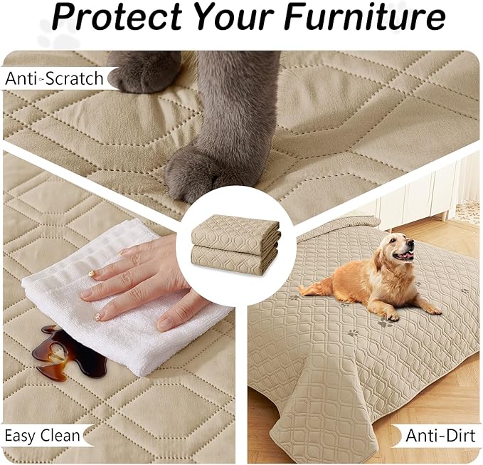 hyha Waterproof Dog Bed Blanket, Soft Pet Blankets, Waterproof Couch Cover for Dogs, Reversible Sofa Covers Washable for Furniture (30x53 Inch, Taupe/Beige)