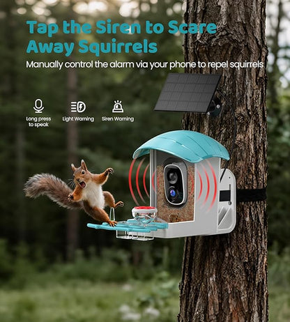 Bird Feeder with Camera Solar Powered: Smart Bird Feeders for Outdoors Garden with AI Identify Auto Capture 2K HD Bird House with Camera Outside WiFi Live View Birdfeeder Cam Gift for Birds Lover