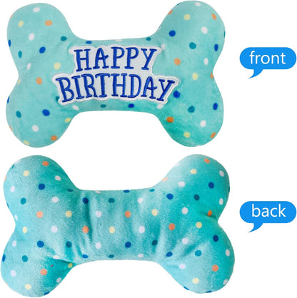 Prime Pets Dog Birthday Toys, Plush Dog Squeaky Toys, Stuffed Puppy Chew Toy for Small Medium Large Dogs, Bone Pet Toy