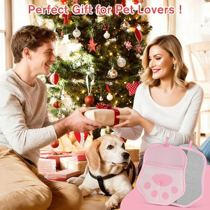 Pet Hair Removal Gloves for Cats & Dogs, 1 Pcs With Hanging Hooks, size 9.8 x 7.87 x 0.5 in, Reusable Electrostatic Pet Hair Gloves, Pet Hair Glove for Clothes, Sofas, Carpets, Car Seats (Pink)