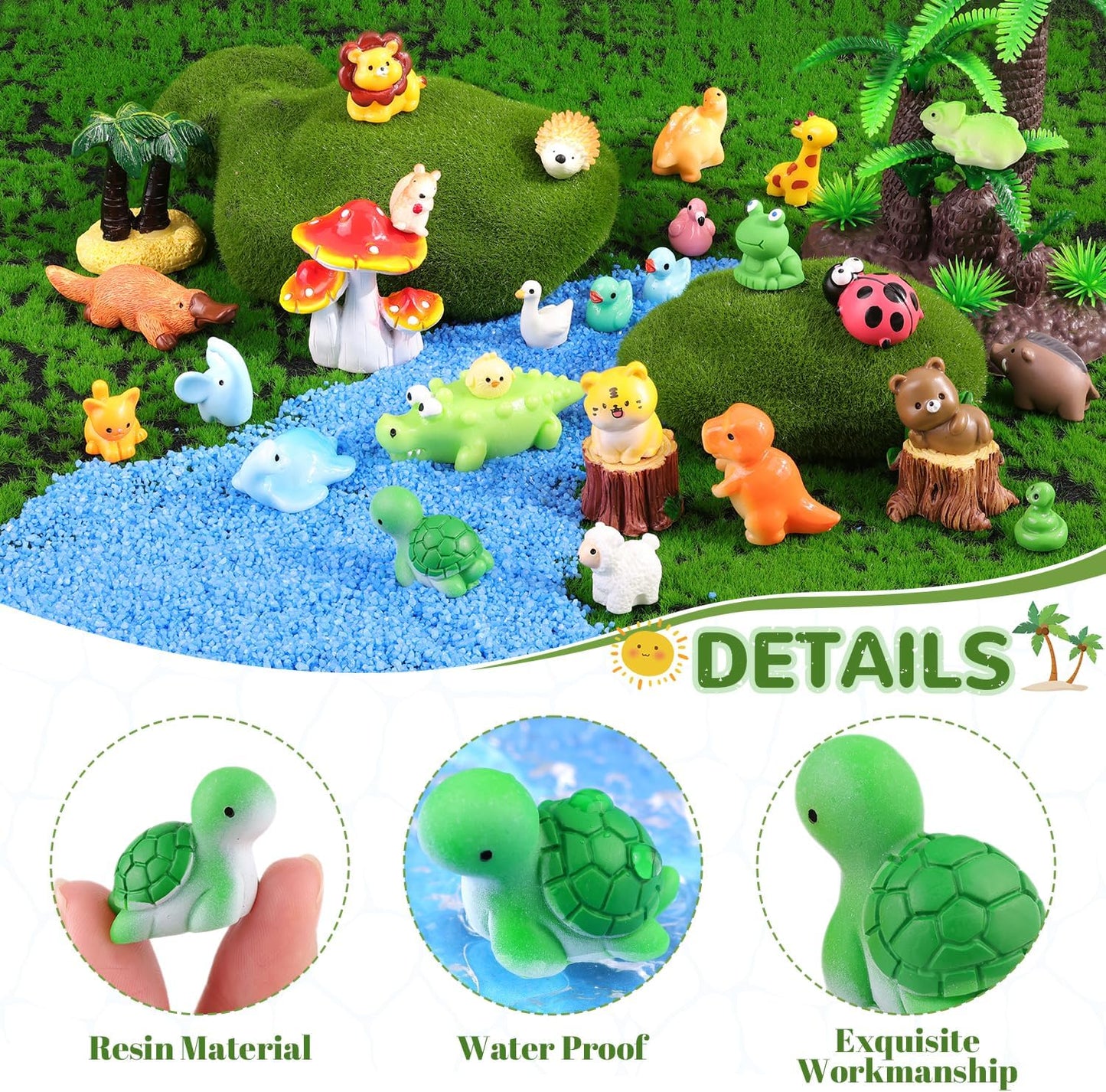 45PCS Mini Resin Animals Tiny Cute Forest Figurines, Miniature Figures to Hide, Little Animal Toys Small Accessories for Topper Desk Garden Dollhouse Landscape Aquarium Ornaments Crafts & Decor