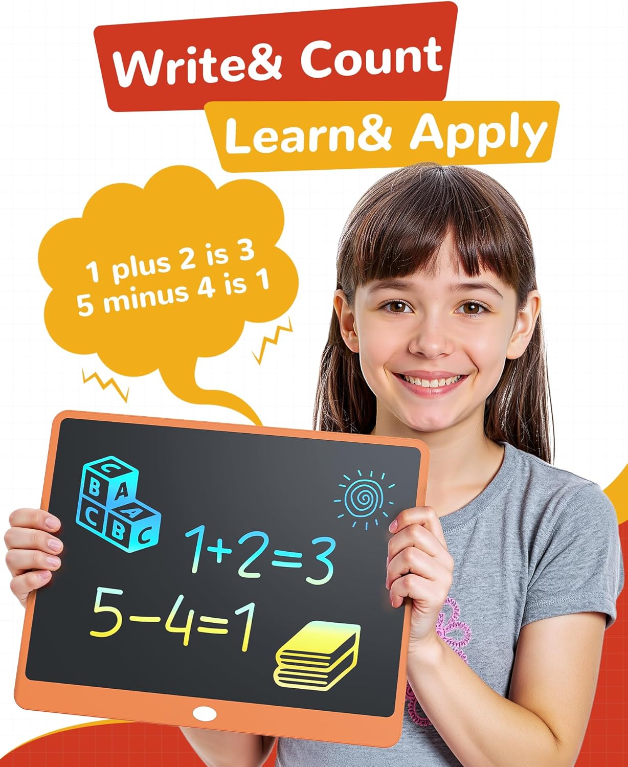 KOKODI LCD Writing Tablet, 16 Inch Colorful Toddler Doodle Board Drawing Tablet, Erasable Reusable Electronic Drawing Pads, Educational and Learning Toy for 3-6 Years Old Boy and Girls(Orange)