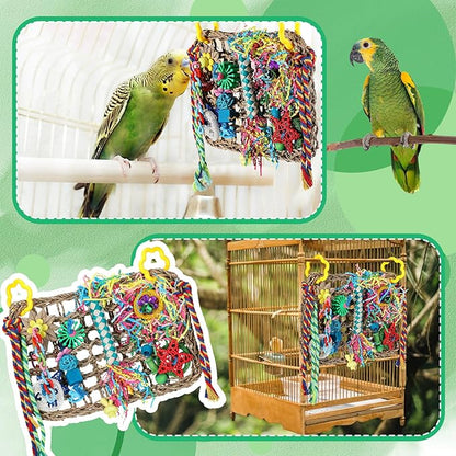 Liliful 2 Pieces Bird Foraging Toys for Parakeets Cockatiel Conures Lovebirds Foraging Shredding Seagrass Wall with Colorful Chewing Toys