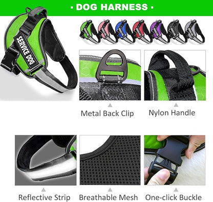 Service Dog Vest, 9 Dog Patches No Pull Dog Harness and Leash Set with Handle,Easy On and Off Pet Vest Harness with Night Safe Reflective Straps for Small Medium Large Breed Dogs