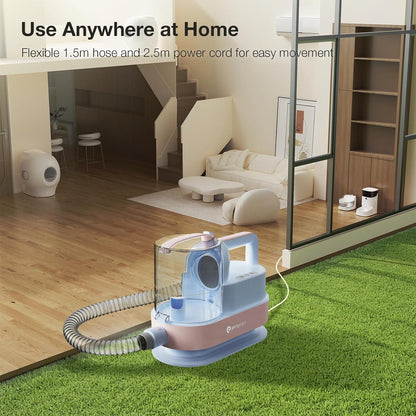 Dog Grooming Vacuum Kit with Clippers, 7-in-1 Pet Hair Grooming Set for Dogs, Hair Dryer with 3 Heat Settings, 11000Pa Suction, 2.5L Dustbin(Powder Blue & Pink)