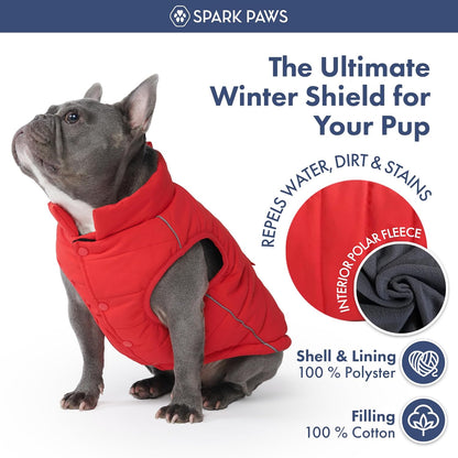 Spark Paws Dog Winter Jacket, Water-Resistant Coat, Warm Reflective Windproof Fleece-Interior, for Medium and Large Dogs - Red - 3XL