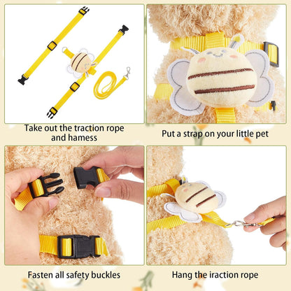 Duck Harness Leash Set Duck Harness and Leash for Real Ducks Adjustable Walking Rope Pet Cute Pattern Outdoor Traction Rope for Chicken Rabbit Small Animals(S,Bee)