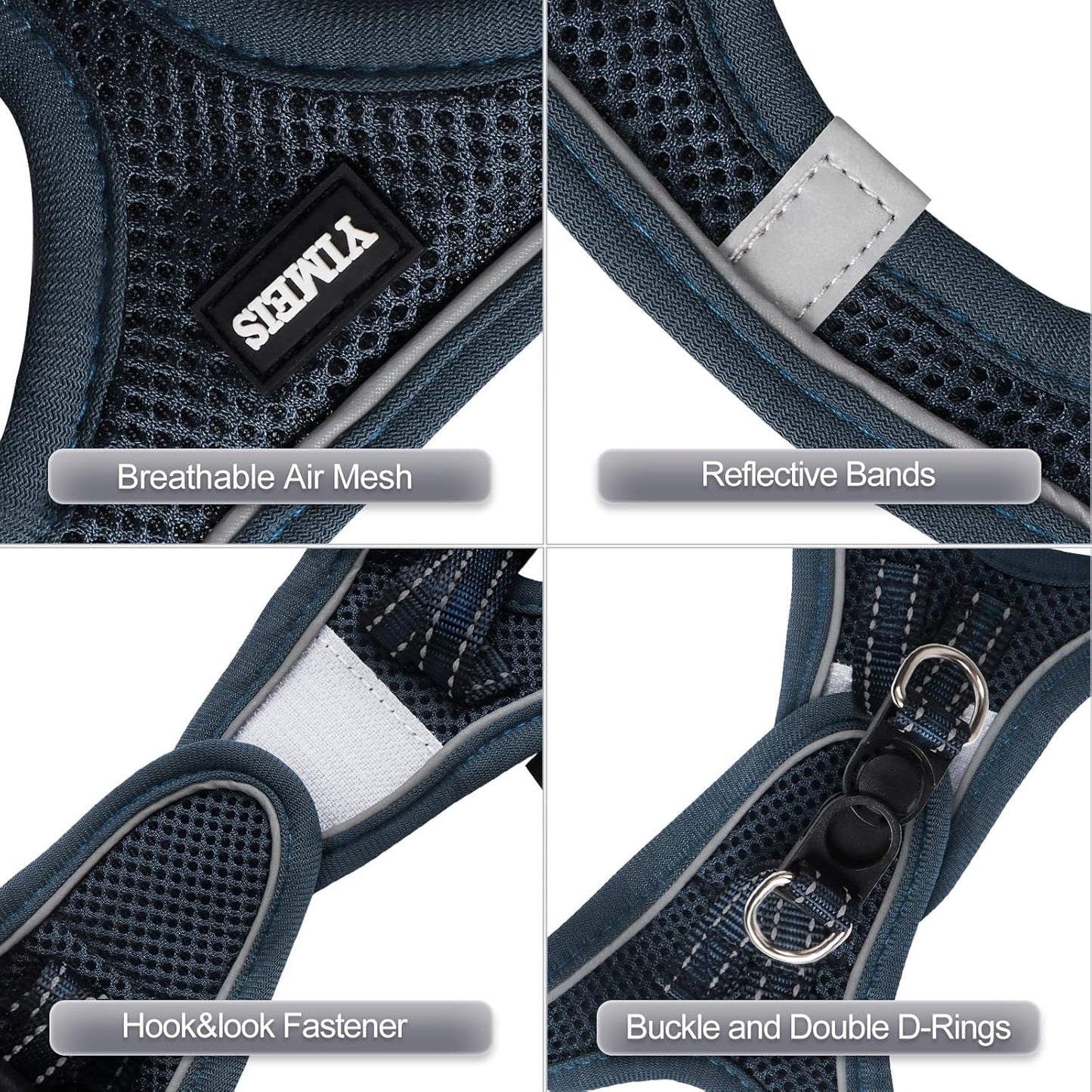 YIMEIS Dog Harness and Leash Set, No Pull Soft Mesh Pet Harness, Reflective Adjustable Puppy Vest for Small Medium Large Dogs, Cats (Navy, X-Small (Pack of 1)